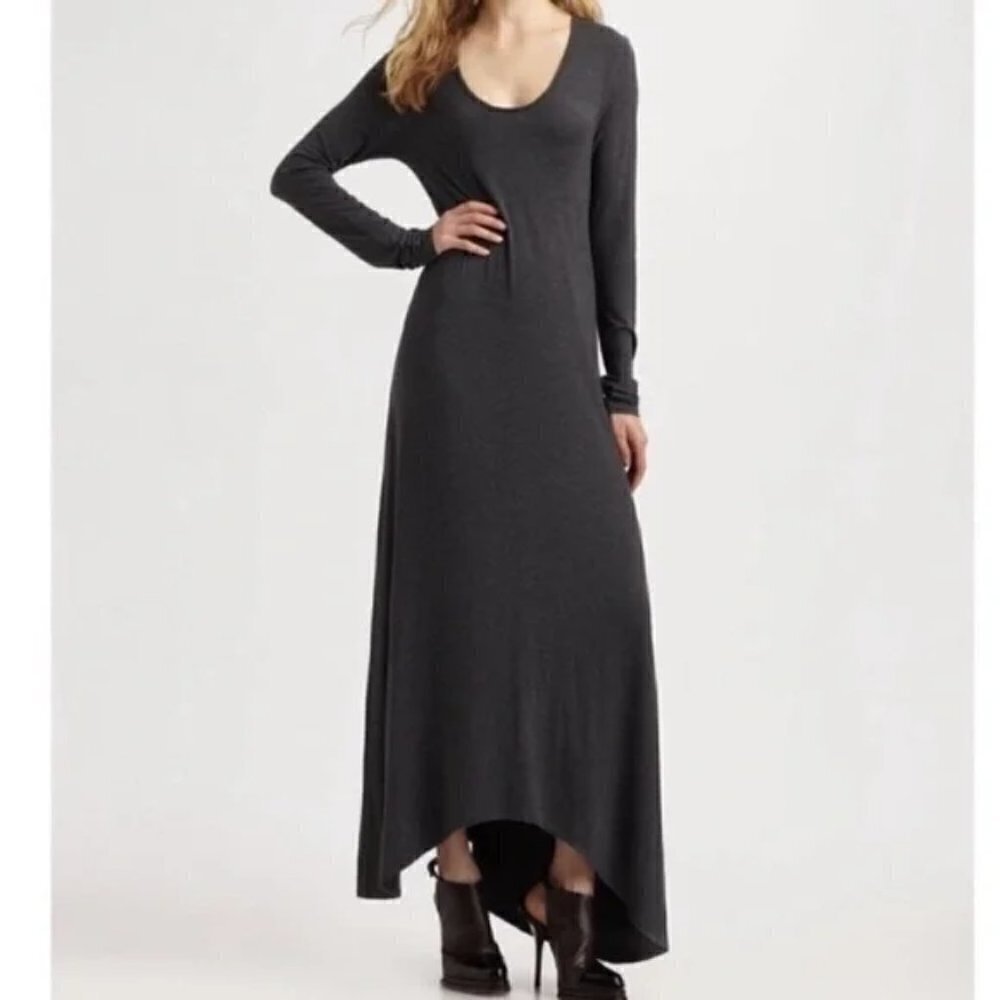 T by Alexander Wang Gray Long Sleeve Scoop Neck Maxi Dress Large